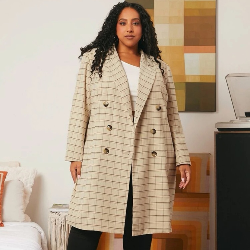 Shein fit plus plaid double breasted coat